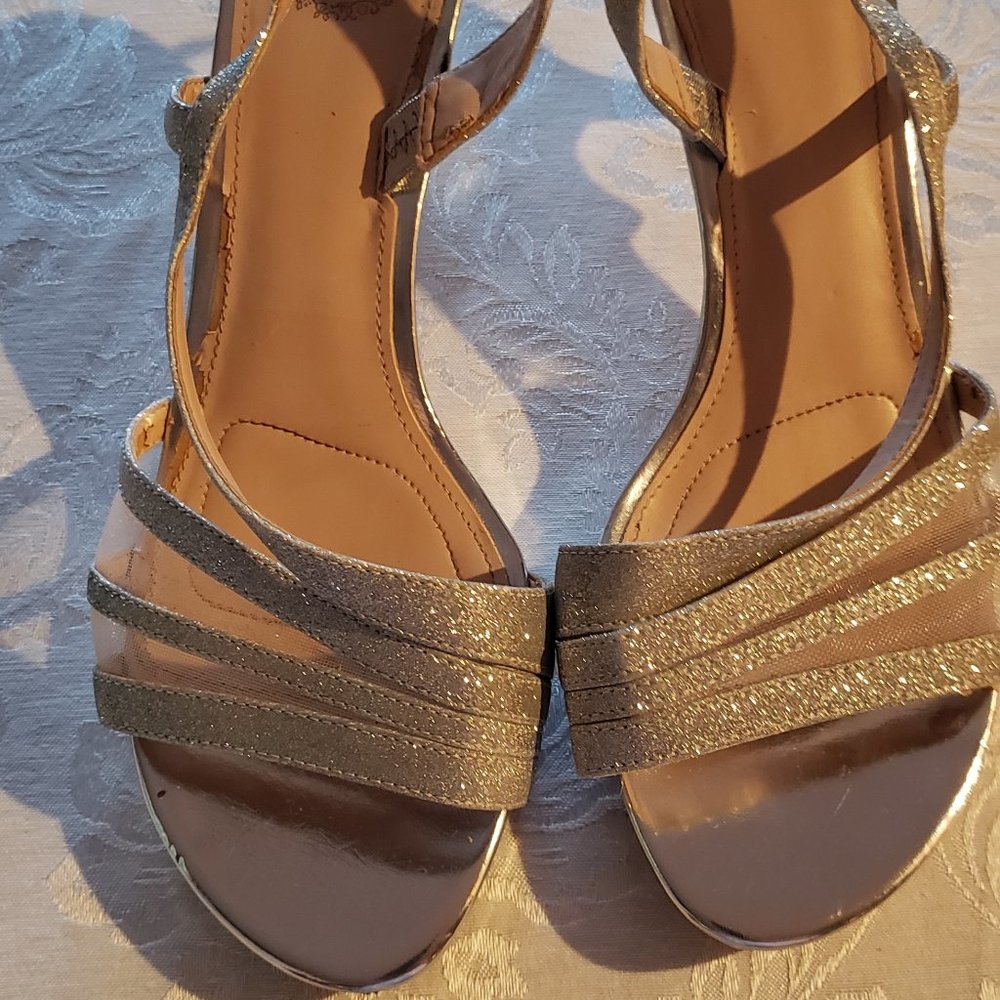 Dress silver sandals, size 10W(D)